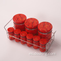 Frascos de especias y colchoneta de 9 piezas Spices Salt Pimera Jarra de sal Tapa de plástico Impresión roja de vidrio redondo Salt y pimienta Frascos